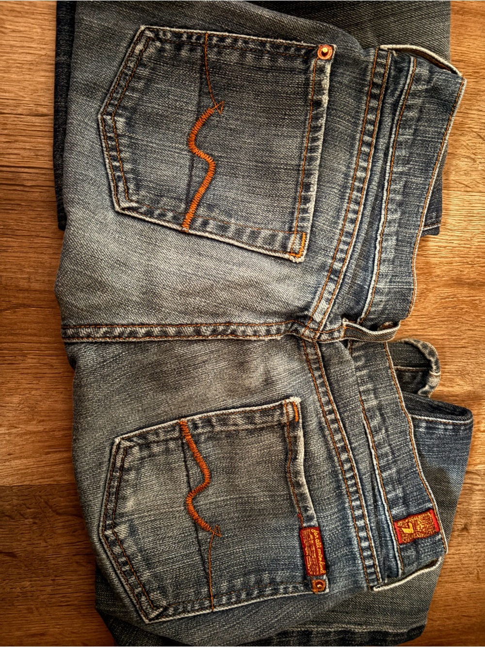 7 For All Mankind Two-Tone Blue Straight Leg Jeans - Picture 5 of 5
